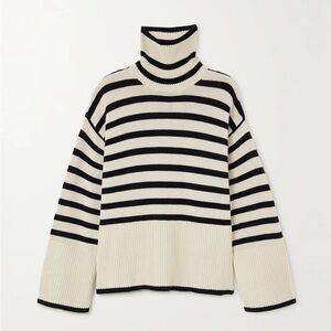 Black and beige Striped Turtleneck Sweater